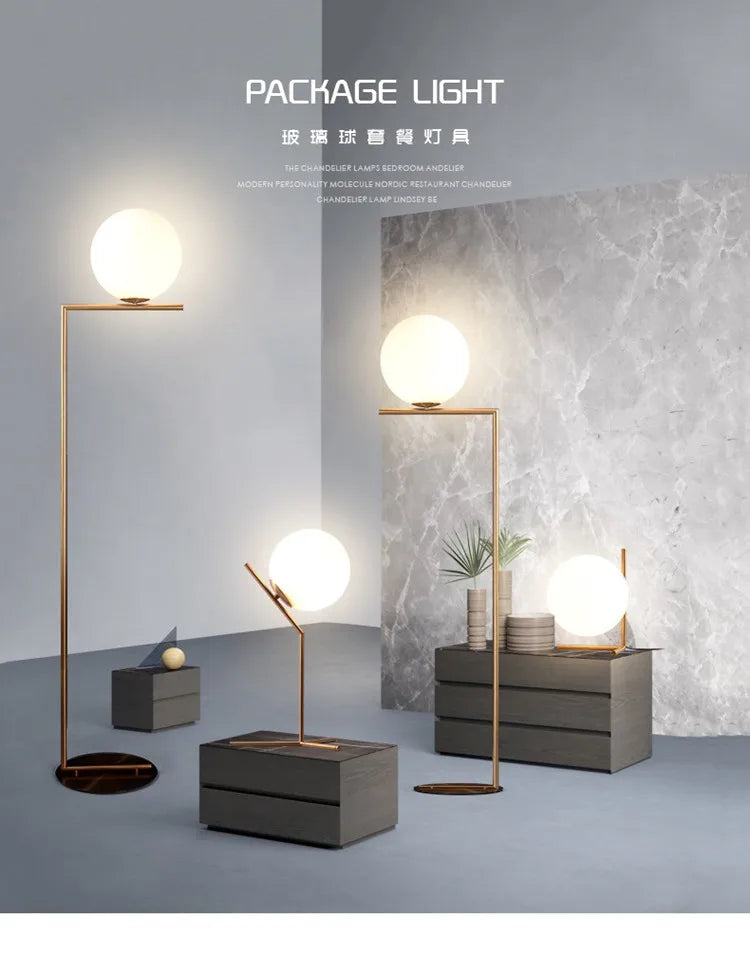 Modern Glass Ball floor lamps table lamp night light Nordic Simple Bedside Desk Home Decor LED Lustre Chandelier Light Lamparas