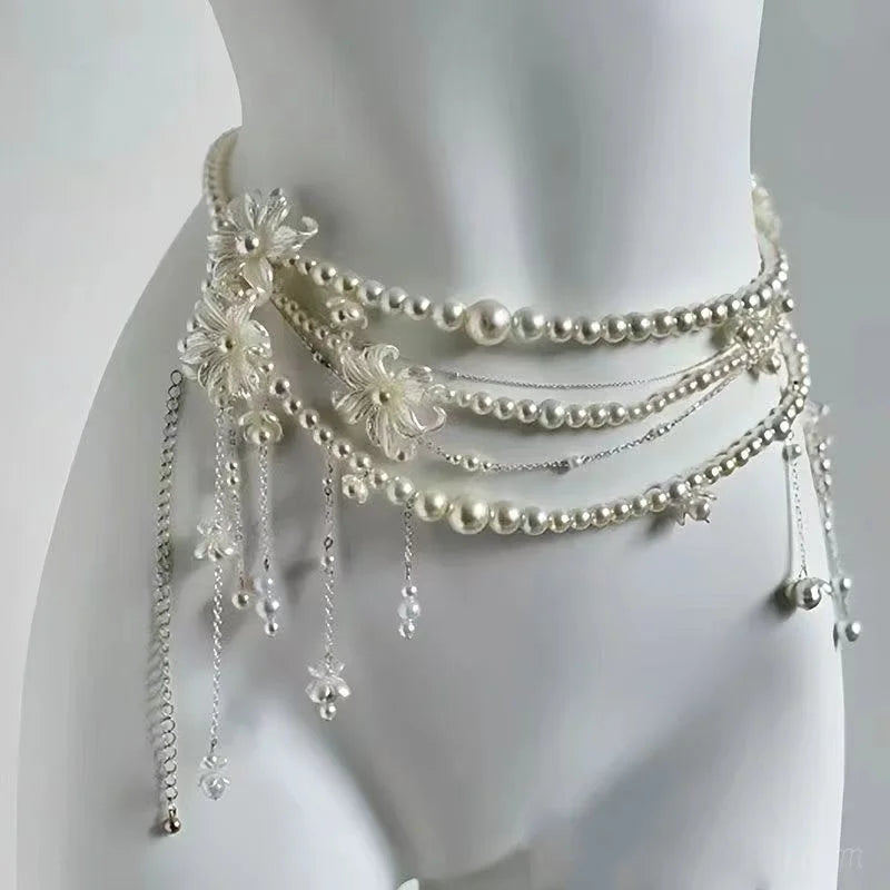 Fairy Tassel Waist Chain For Women Glitter Pearl Butterfly Pendant Belt Strap Dress Crop Top Bikini Sexy Waist Decorative Chain