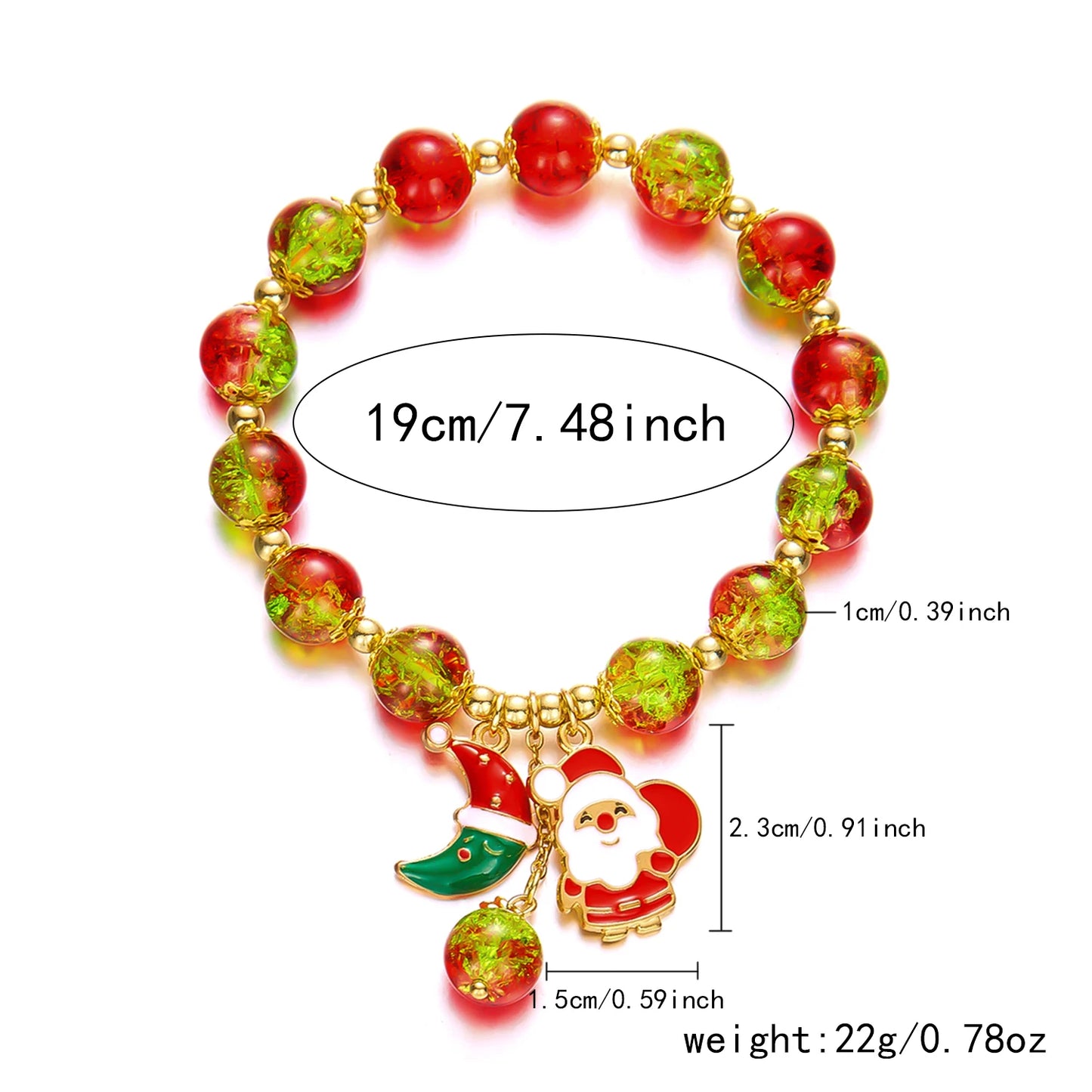 Trendy Christmas Bracelet for Women Men Sweet Handmade Crystal Beaded Santa Claus Tassel Bracelet New Year Party Jewelry Gifts