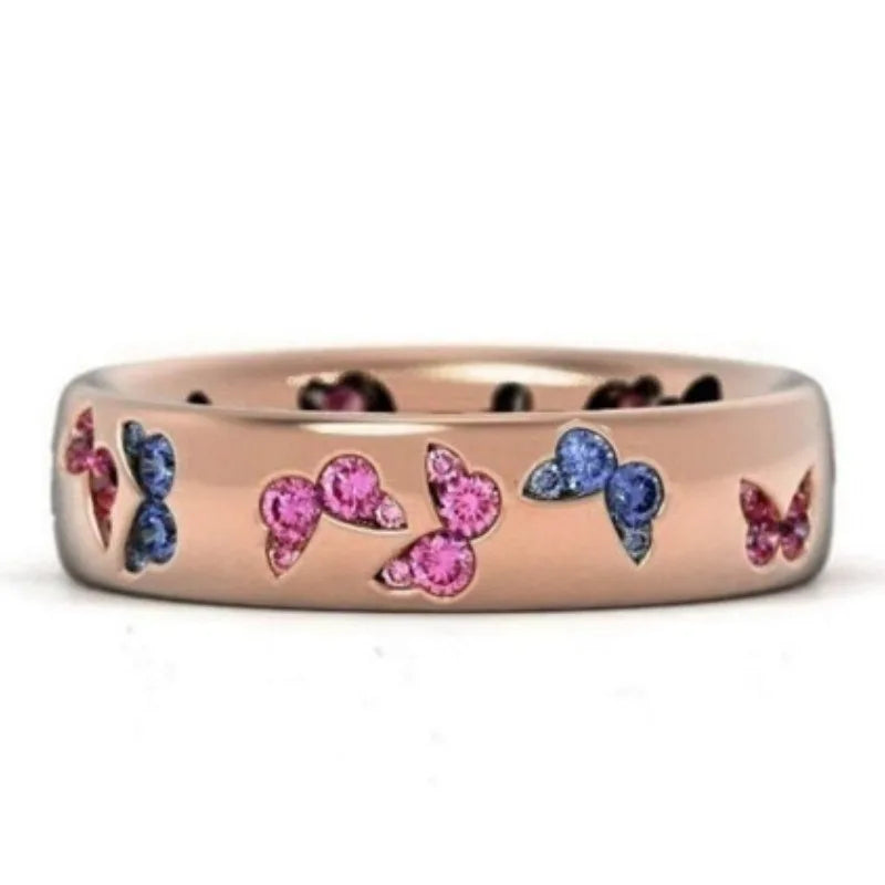 Colorful Butterfly Ring Wedding 925 Sterling Silver Plated Rings for Women Elegant Multicolor Zircon Ring Jewelry Girl Gift