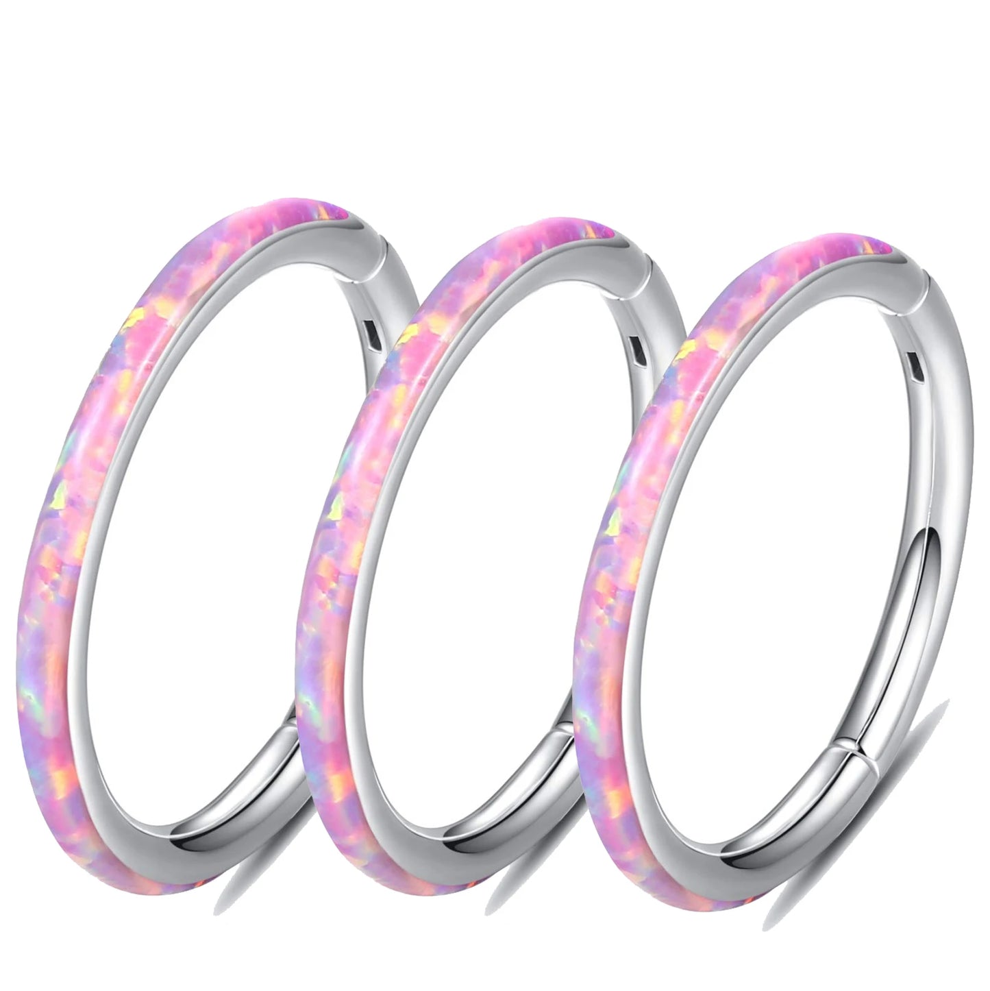 Opal Hinged Nose Ring Hoop Women Septum Hoop Ring Tragus Rook Ring Piercing Jewelry Lip Labret Ring Clicker Cartilage Earrings