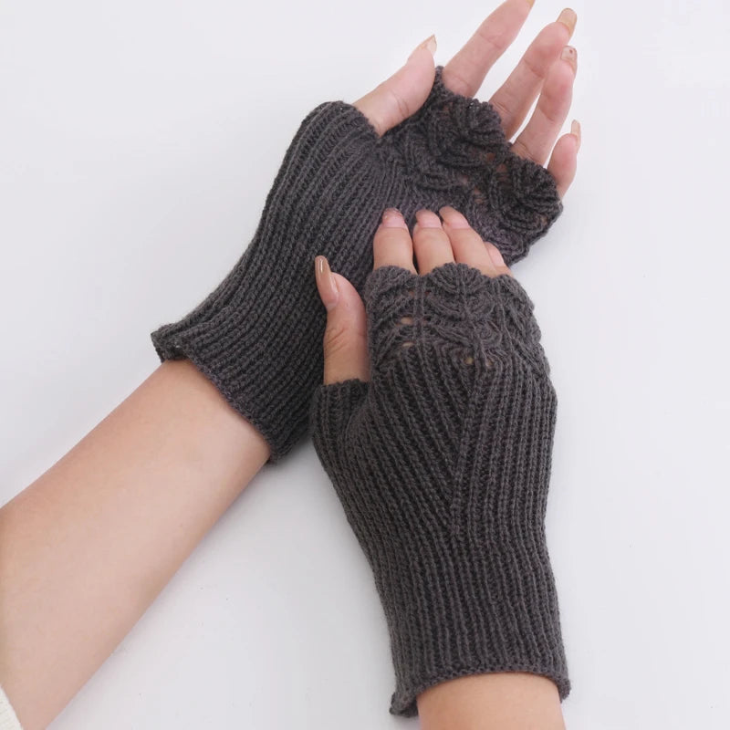 Women Knitted Warm Half Gloves Autumn Winter Fingerless Gloves Arm Sleeve Girls Fashion Casual Accessories Mittens