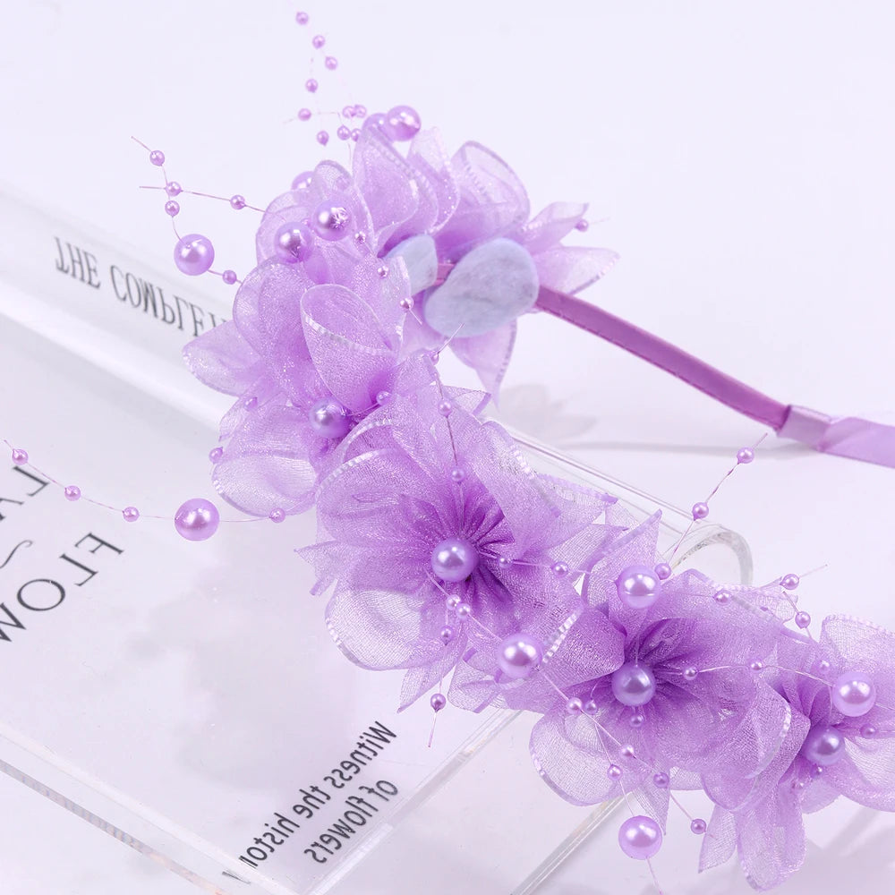 Fairy Flower Headband Sweet Lovely Girl Lace Floral Pearls Hair Hoop For Princess Wedding Birthday Headwear Accessories Gifts