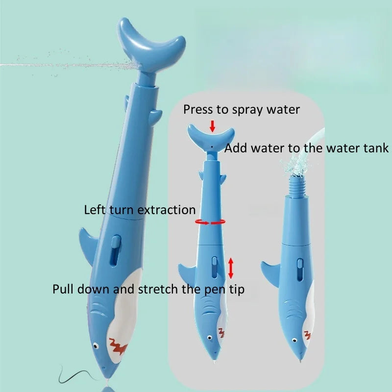 Novelty Shark Water Spray Ballpoint Pen Creative Water Gun Pen Student Writing Pens Toy Gifts Water Pistol Pen Stationery Supply