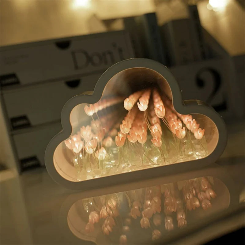 1pc Handmade DIY Clouds Tulip Lamps LED Night Light Mirror Table Lamps Bedroom Ornaments Decoration Flower Sea Atmosphere Lamp (Free Shipping) 💝💖🌹 (Free Shipping) 💝💖🌹