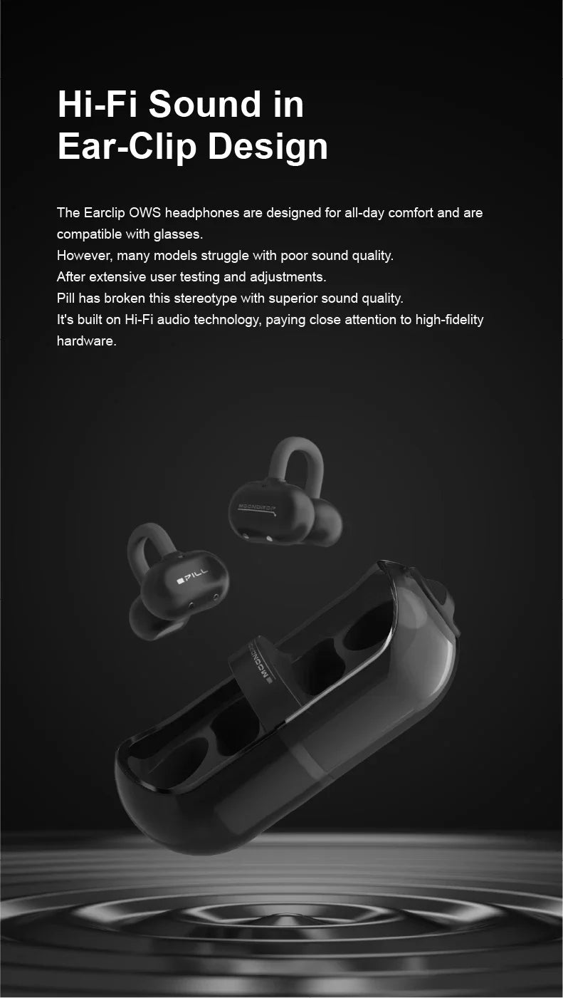 MOONDROP PILL Open Ear Headphones Bluetooth 6.0 OWS Hanging Earphones IPX4 Open Ear Clip Wireless Earbuds Built-in AI ENC MD-0WS