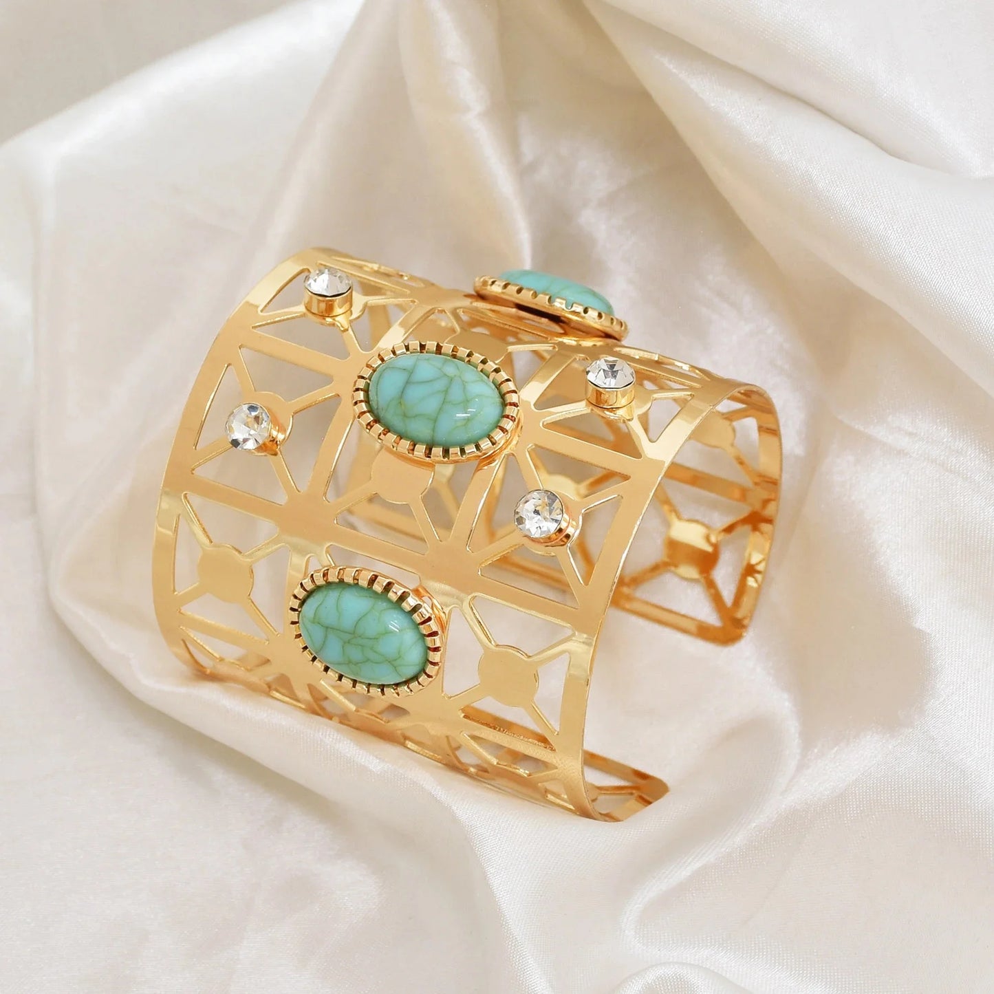 Trendy Tribal Upper Arm Turquoise Rhinestone Bracelet European Wide Cuff Indian Bangle Egyptian Open Adjustable Female Jewelry