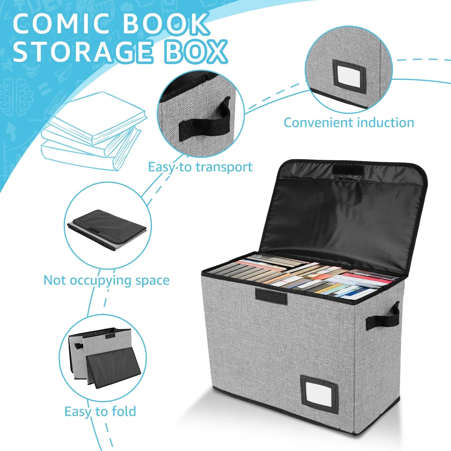 New Foldable Clothing Storage Box Washable Comic Book Storage Bin with Handle Enclosed Lid Multipurpose Organizer for HomeOffice