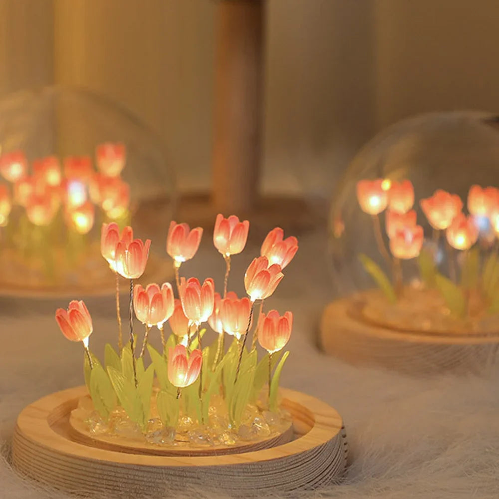Artificial Tulip Flower Night Light Handmade DIY Bedside Lamp LED Night Lamp Bedroom Decor Christmas Birthday Gifts Table Lamp (Free Shipping) ššš¹ (Free Shipping) ššš¹
