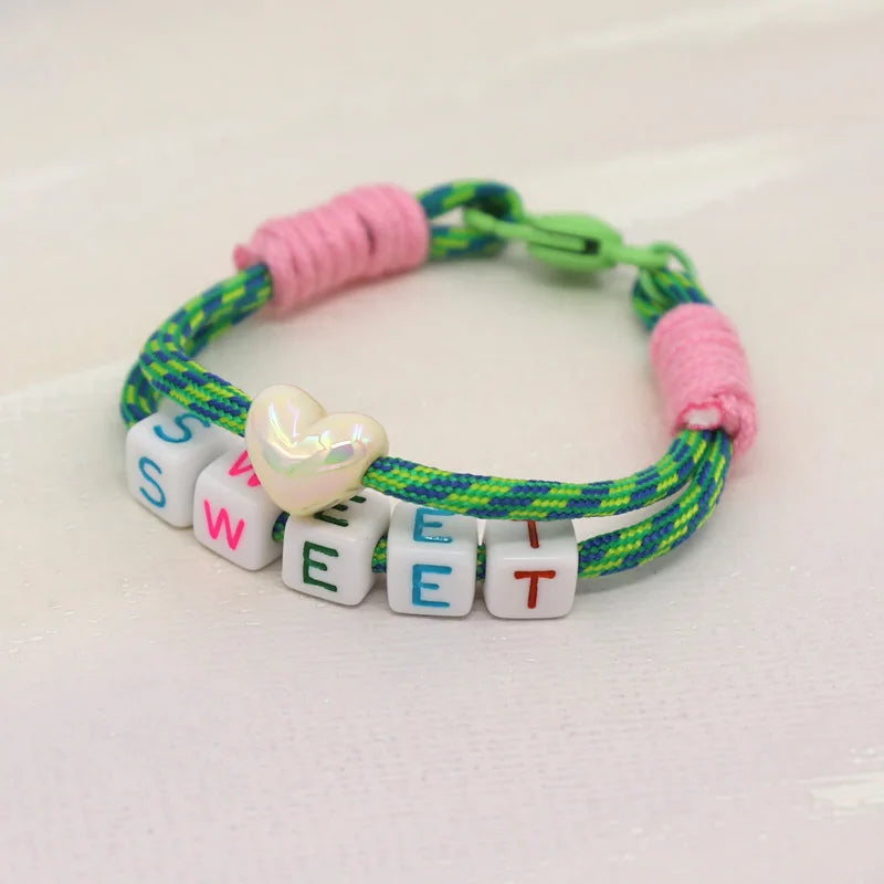 Women's Bracelet Trendy Accessories Letter LOVE Heart Buckle Beaded Colorful Rope Bohemian Bracelet Party Jewelry Wholesale