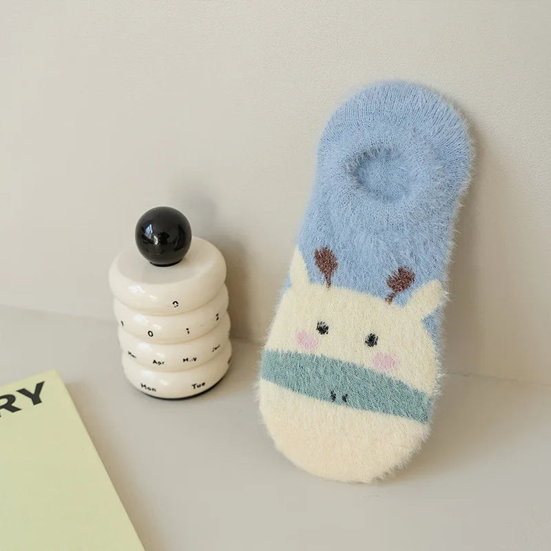 Women Socks Warm Soft Fuzzy Slipper Non-slip Thick Invisible Mink Cashmere Sock Panda Kawaii Ankle Sox High Quality Comfortable
