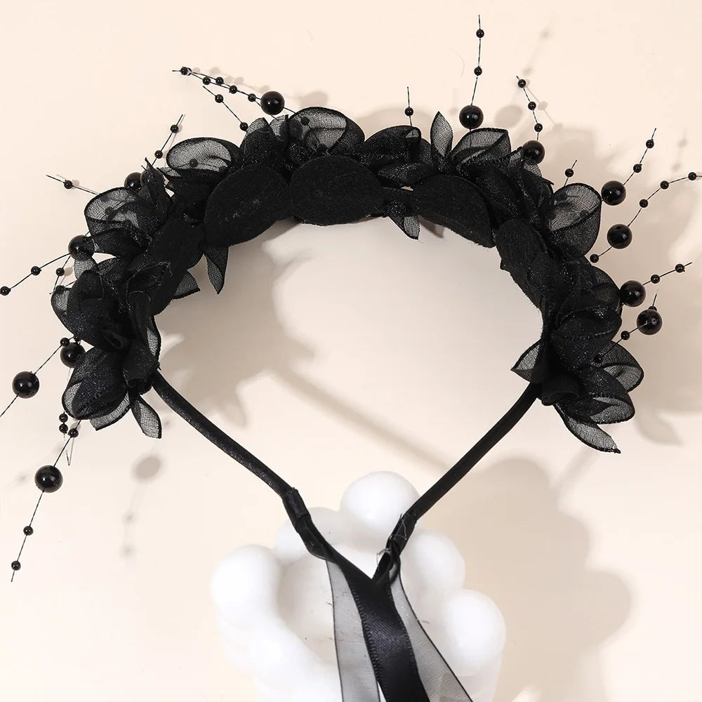 Fairy Flower Headband Sweet Lovely Girl Lace Floral Pearls Hair Hoop For Princess Wedding Birthday Headwear Accessories Gifts