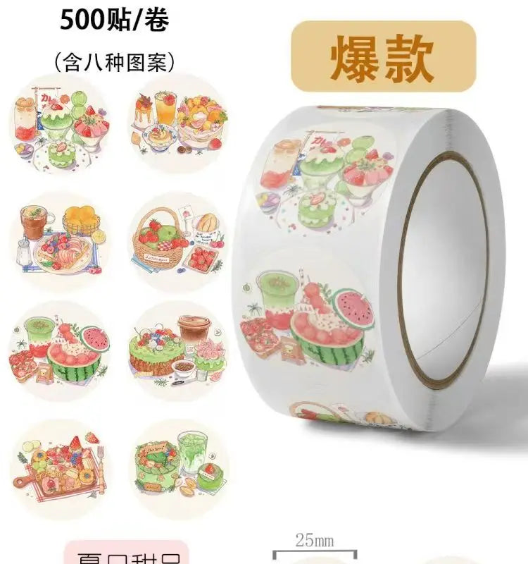 500 pcs Summer Dessert Sticker Adhesive Label Sealing Sticker Reward Sticker Decorative Handbook Sticker Kawaii