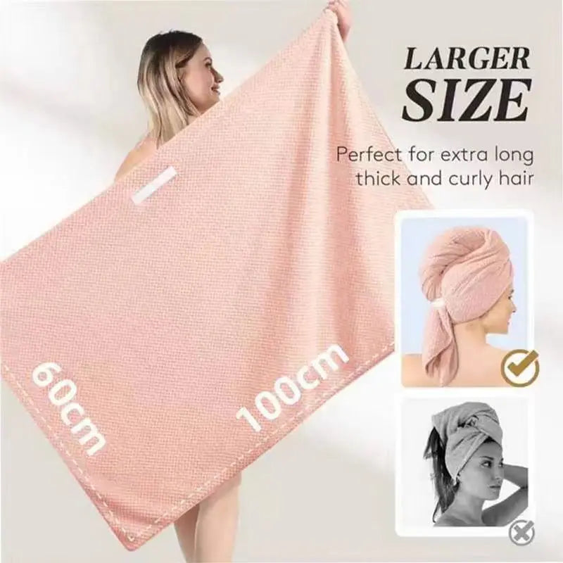 Toalla de microfibra para el cabello, envoltura extragrande de secado rápido con banda elástica, turbante suave Ultra absorbente