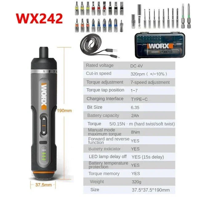 Electrical Screwdriver Set Worx 4V WX242 Smart Cordless Electric Screwdrivers USB Rechargeable Handle 30 Bit Sets Tools