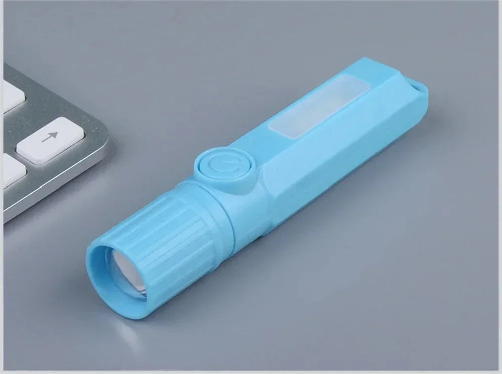Super Bright LED Mini Flashlight With Side Light Torch USB Portable Telescopic Zoom Work Light Waterproof Outdoor Camping Light