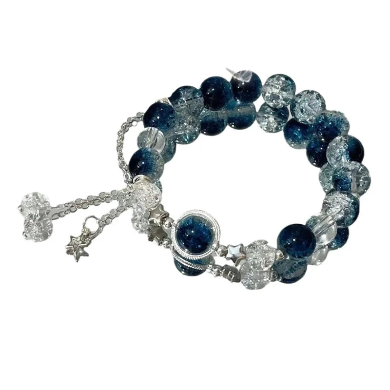 Fashion Design Gradient Crystal Beads Bracelet for Women Girls Vintage Butterfly Feather Maple Leaf Tassel Bracelet Jewelry Gift
