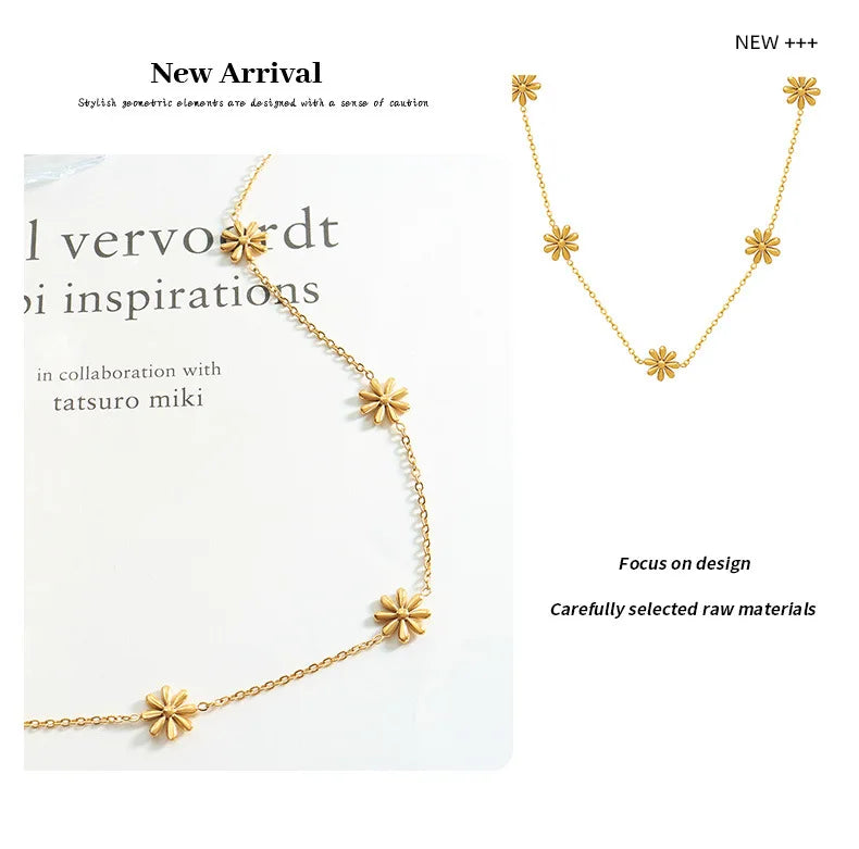 Fairy Chic Daisy Design Titanium Gold Plated Necklace No Fade Influencer Style