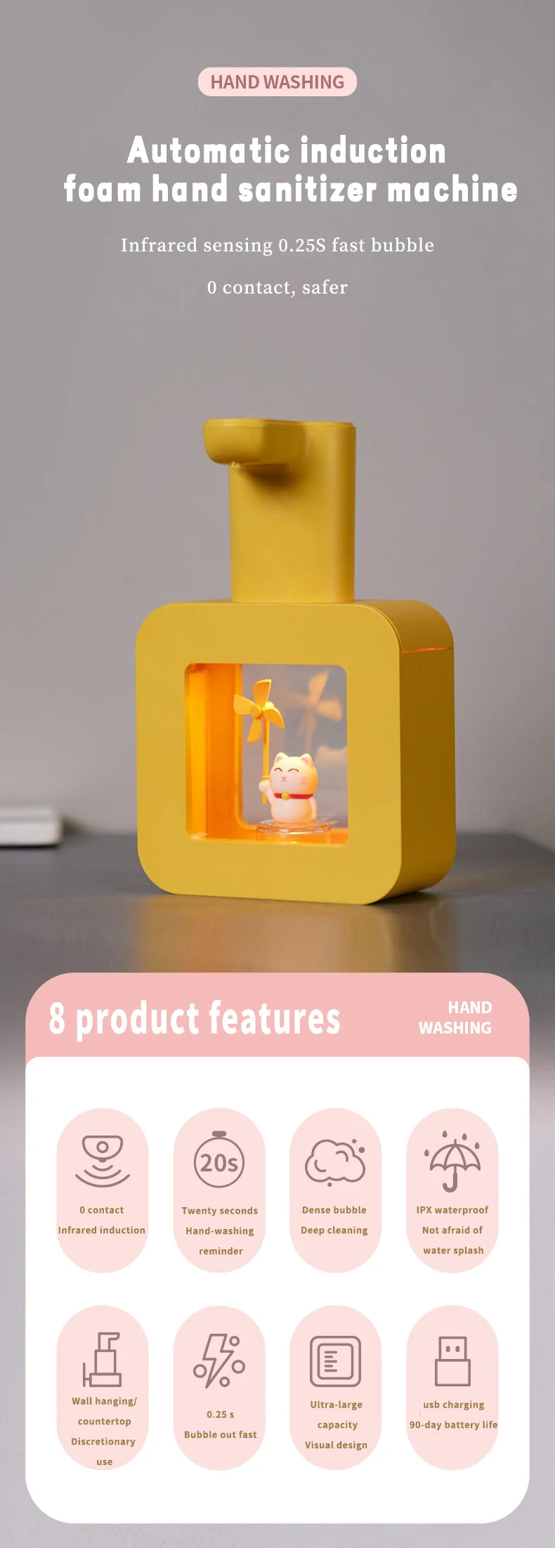 New Automatic Soap Dispenser Cute Pet Wall Mounted Touchless Sensor USB Charging Cartoon Foam Hand Washing Tools 400ML Kitchen