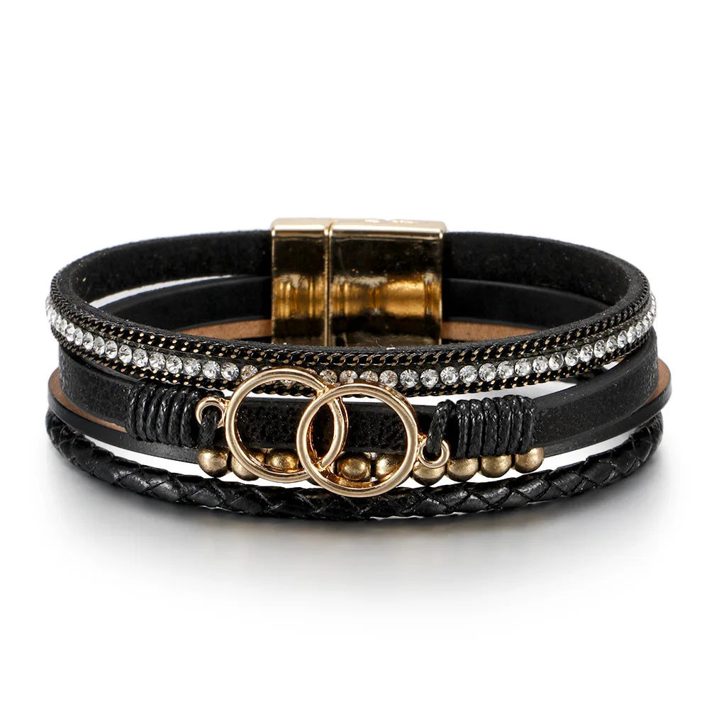 Beautiful Leather Bracelet Multi-Layer Handmade Women's Woven Bracelet Fashion Luxury Design Jewelry Bracelet Gift