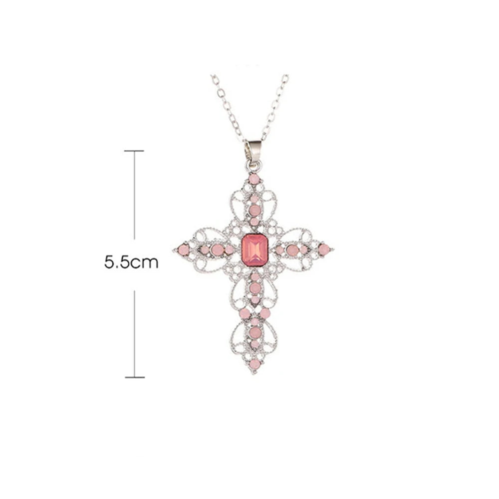 Fashion Exquisite Hollow Cross Necklace Bohemian Inlaid Rhinestones Clavicle Chain Jewelry Gifts For Women Girls Party Wearing