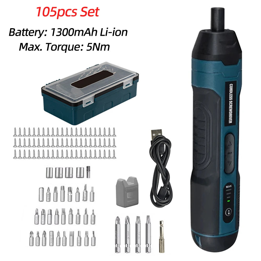 Mini Electric Screwdriver Set USB Rechargeable 1300mah Adjustment Power Dril Multi-function Torque Repair Tools Kit
