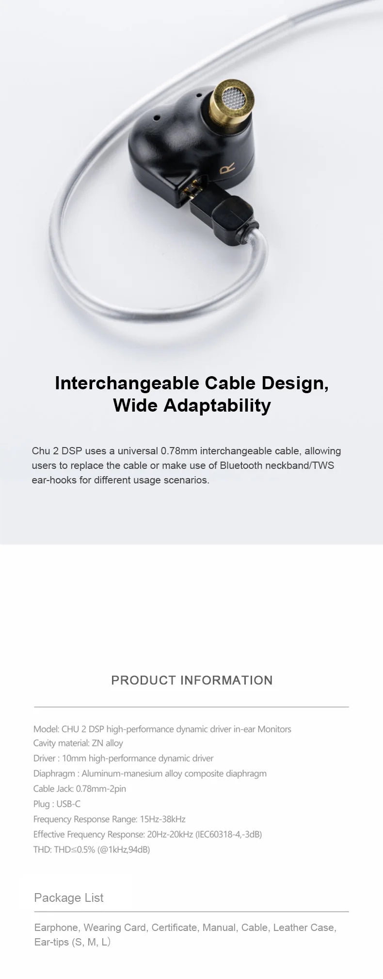 Moondrop Chu II DSP 10mm High-performance Dynamic Driver IEMs Earphones Wired Earbuds TYPE-C With Mcrophone Earphone