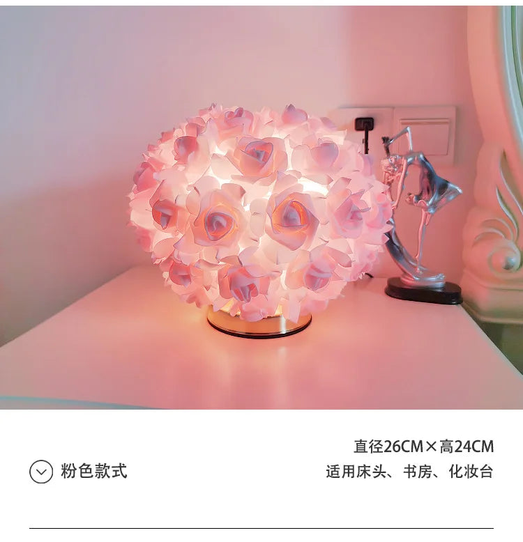 Nordic Rose Flower Bouquet Table Lamps Romantic Bedside Night Lights Wedding Decoration