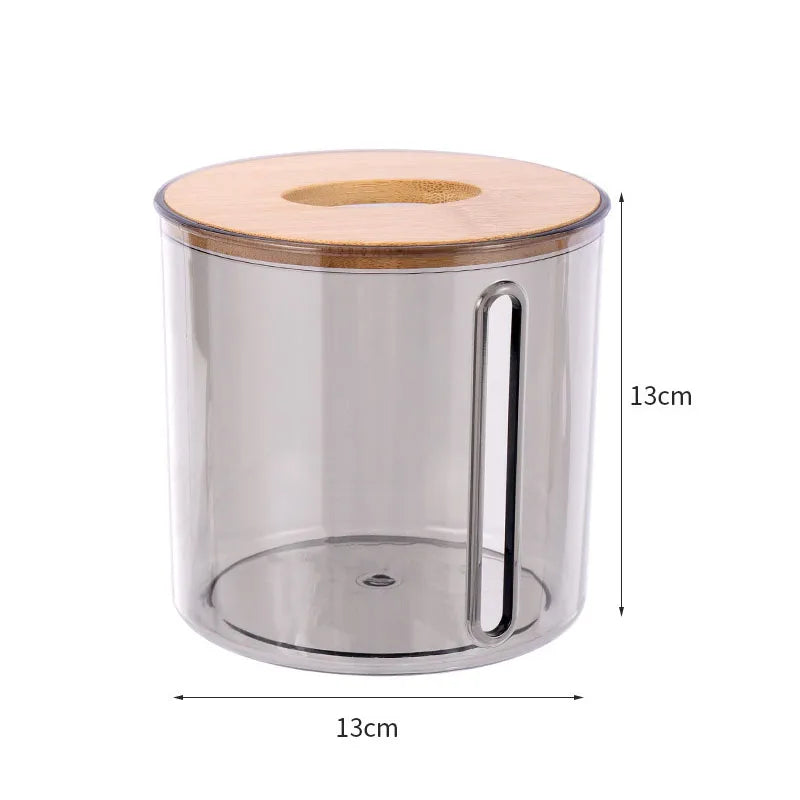 Wooden top tissue box, transparent grey PET base - multi-sized tabletop storage box for living room, smooth sliding opening