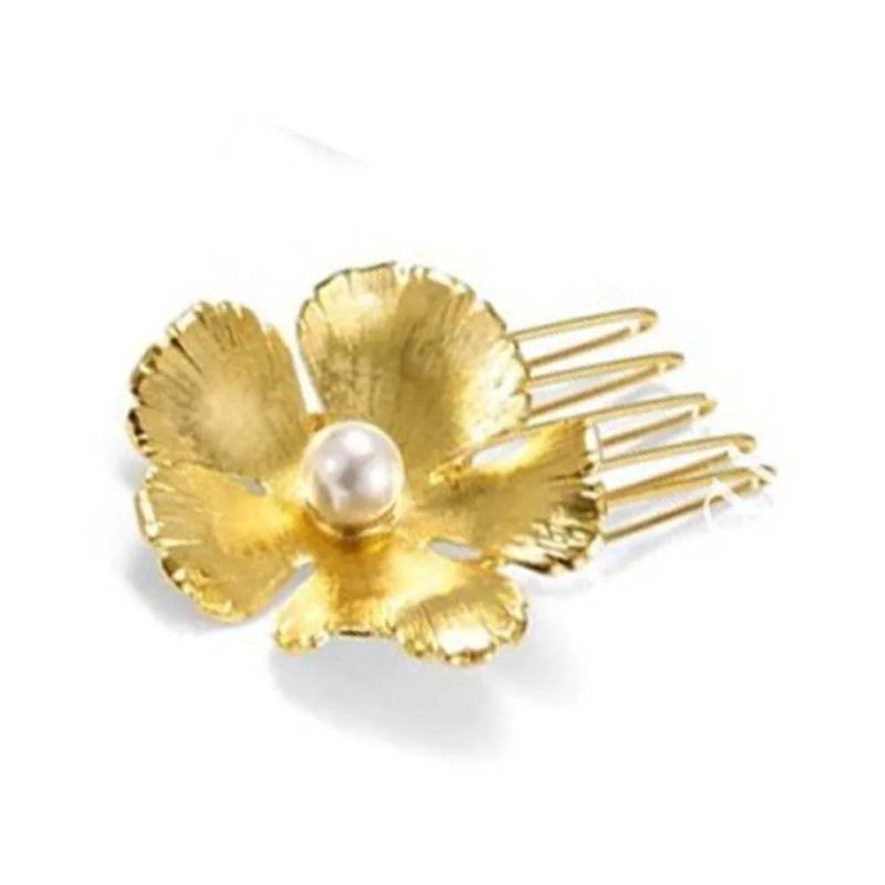 5pcs Elegant Golden Flower Hair Forks Hairstyle Tools French Style Pearl Side Clips Hair Accessories Retro Wave Alloy Barrettes
