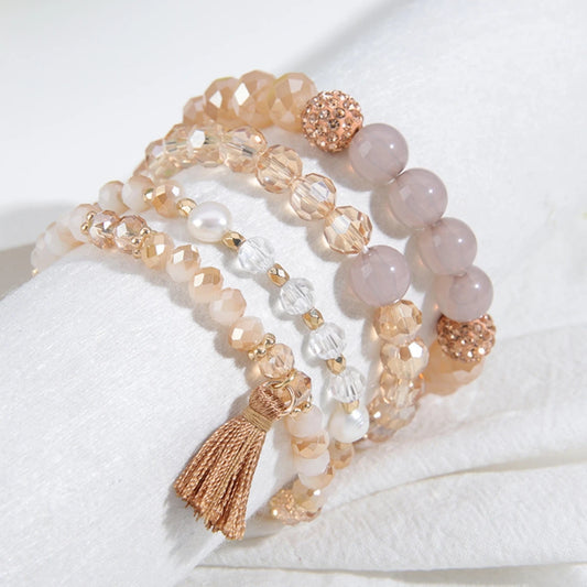 Fashionable retro Bohemian elastic bracelet with bead and tassel women's bracelet, suitable for daily wear as a holiday gift