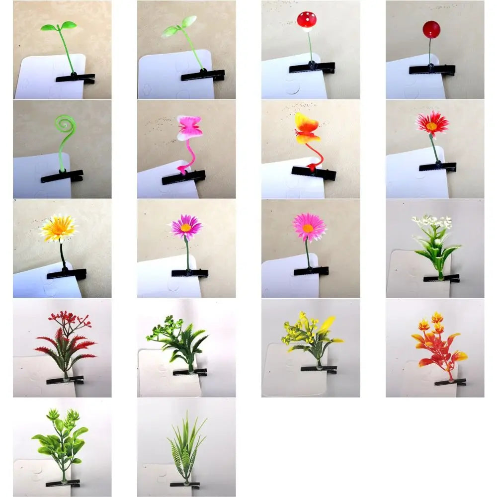 1Pair Simulation Bean Sprout Hair Clip Cherry Mushroom Flower Plant Hairpins Funny Butterfly Cartoon Duckbill Clips Female/Kids