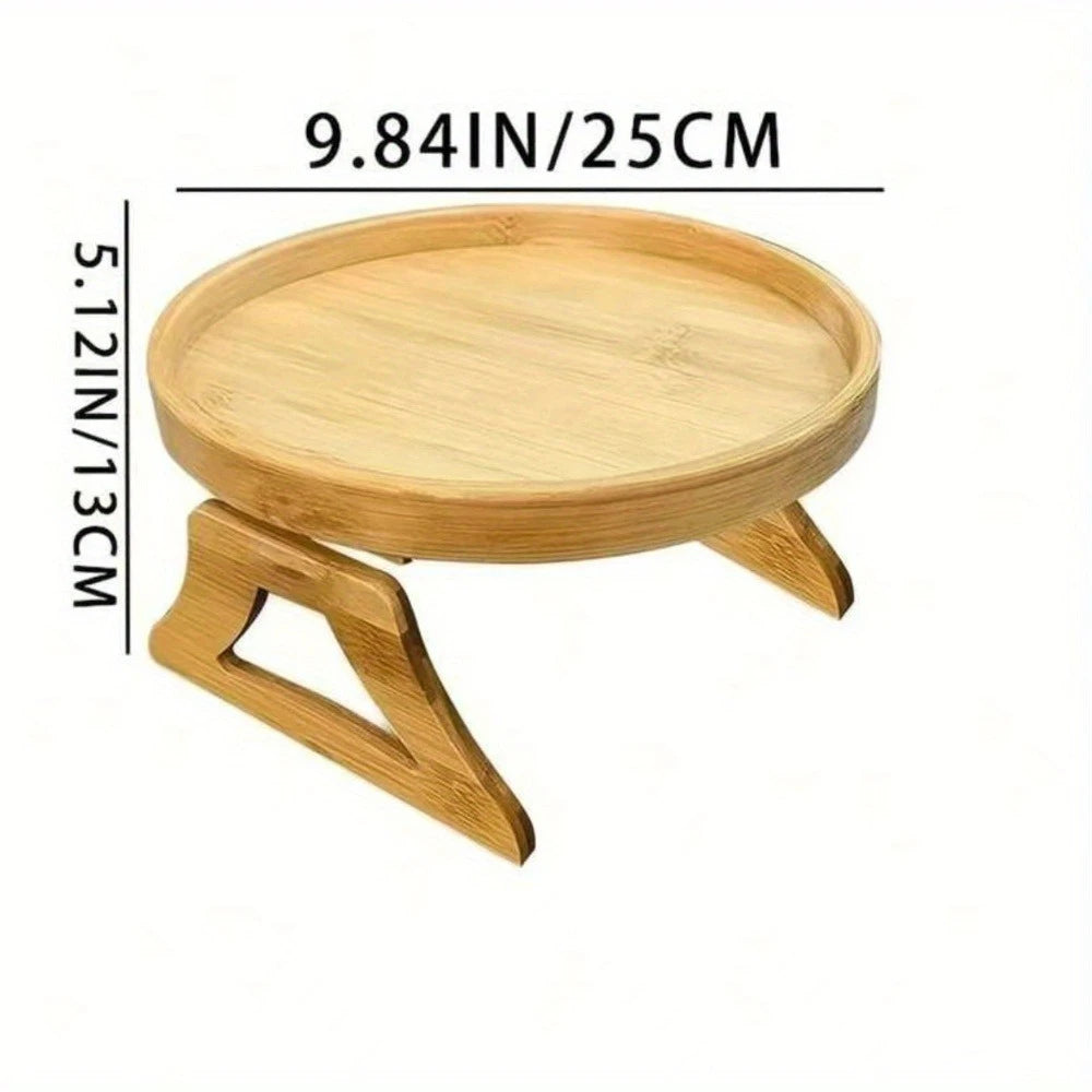 2025 Wooden Sofa Armrest Tray Circular Clip on Breakfast Tray Home Use Foldable Sofa Side Table Snack Integrated Storage Tray