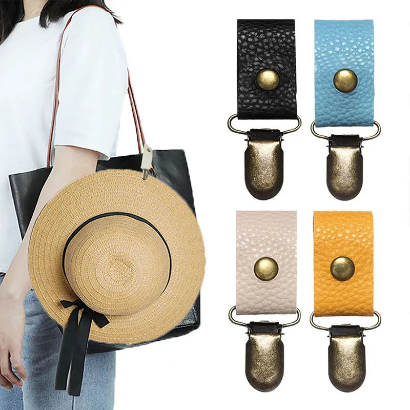 Travel Leather Hat Clip Outdoor Backpack Luggage Storage Bag Leather Hat Clip Multifunctional Straw Hat Clip Hat Accessories