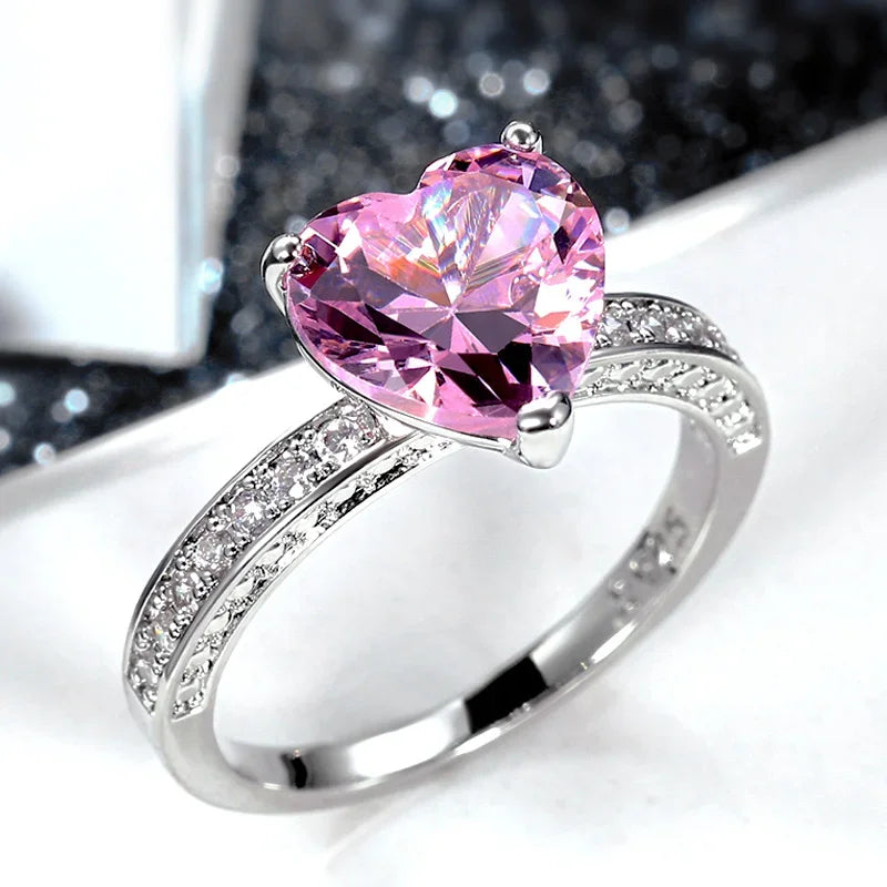 Luxury Solitaire Women Heart Engagement Rings Pink Cubic Zirconia Proposal Rings For Girlfriend Anniversary Gift jewelry rings
