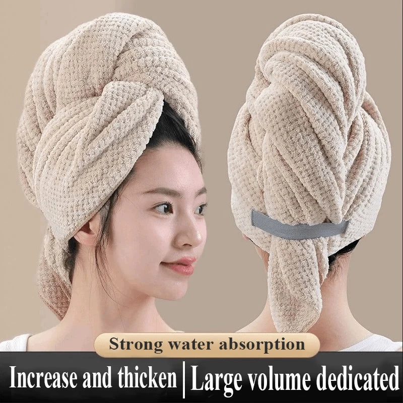 Toalla de microfibra para el cabello, envoltura extragrande de secado rápido con banda elástica, turbante suave Ultra absorbente