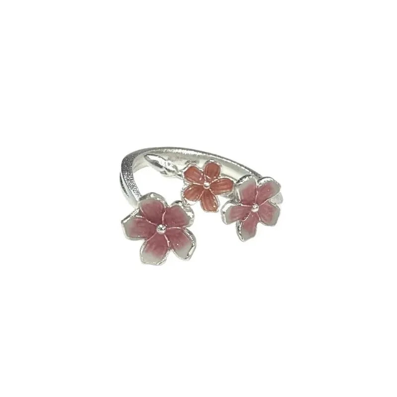 Flower Ring for Women with Niche Design Pink Peach Blossom Index Finger Ring Fresh Sweet Gradient Flower Opening Finger Ring