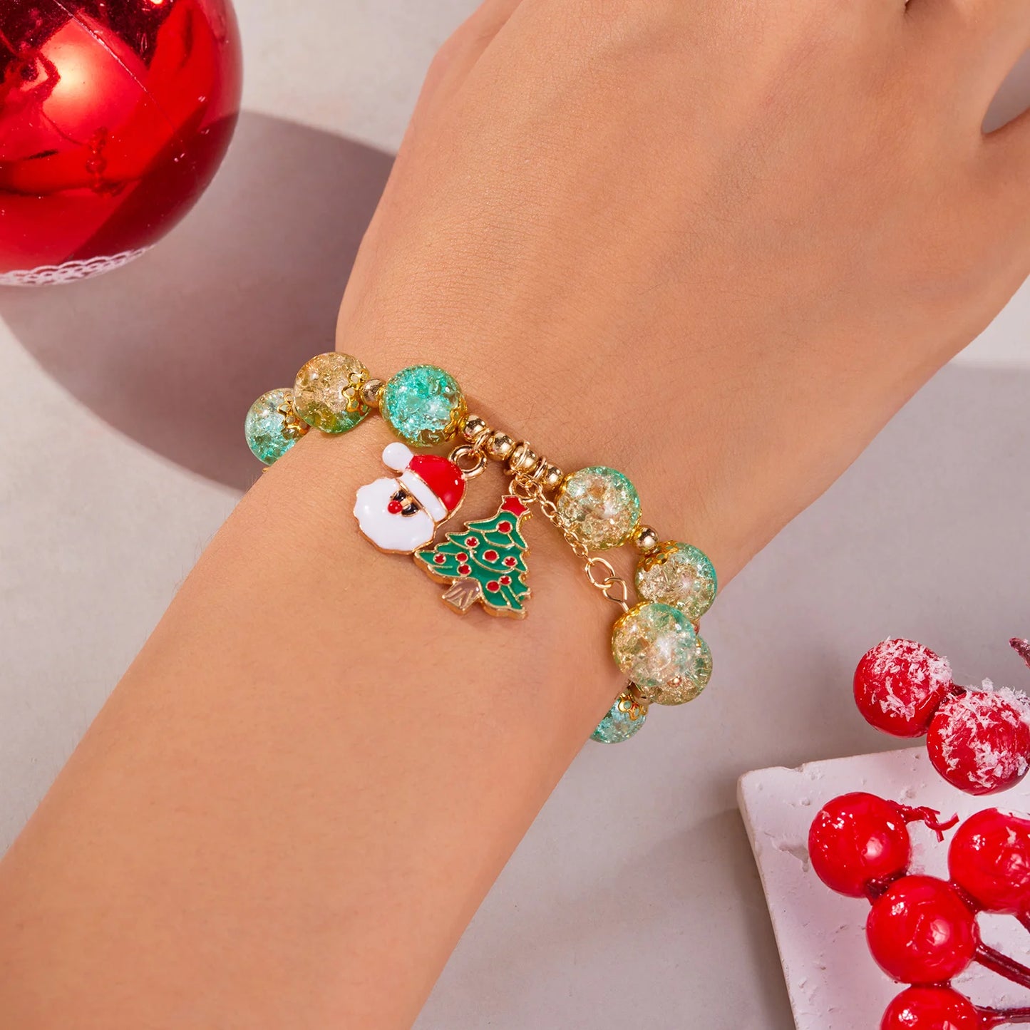 Trendy Christmas Bracelet for Women Men Sweet Handmade Crystal Beaded Santa Claus Tassel Bracelet New Year Party Jewelry Gifts