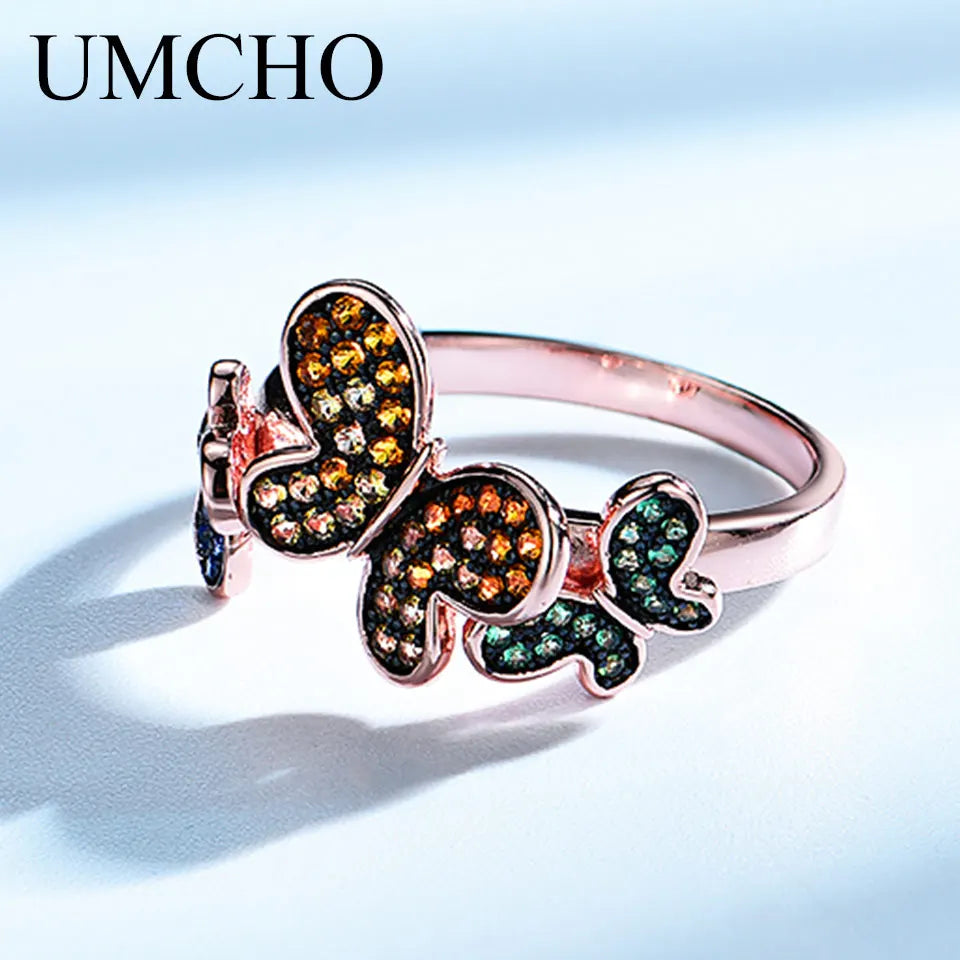 Butterfly Ring Plated Rose Gold 925 Sterling Silver Rings for Women Party Birthday Gift