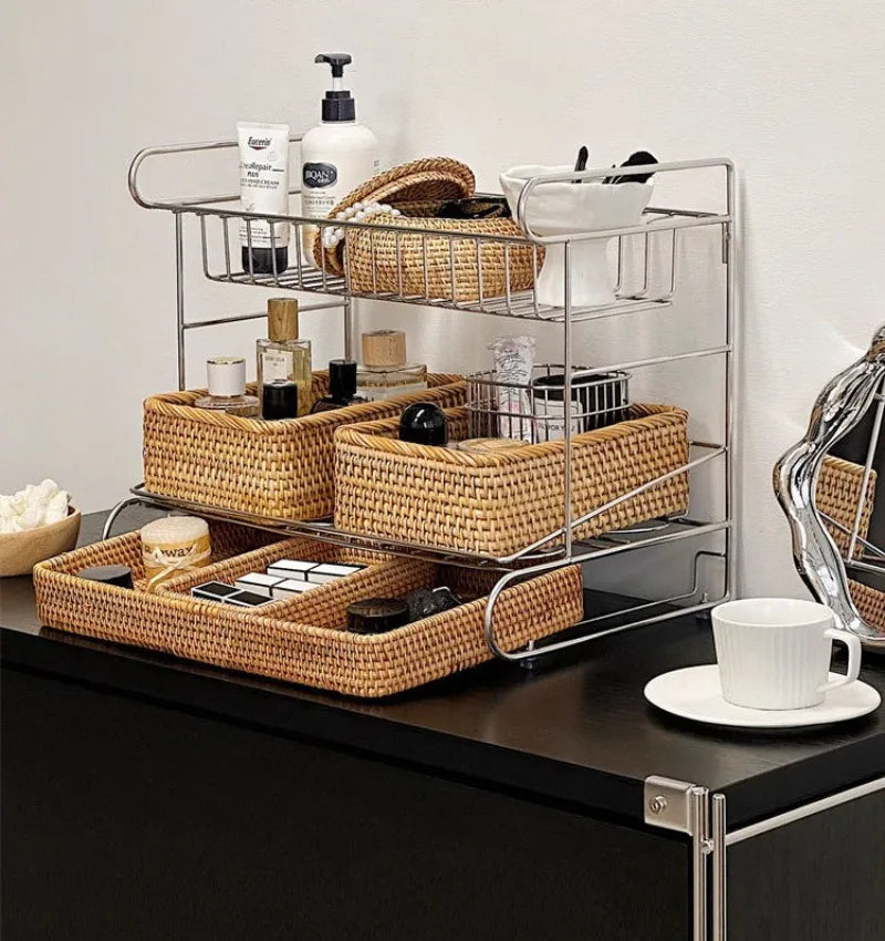 Three Layers Living Room Storage Racks Stainless Steel Practical Simple Kitchen Desktop Storage Holder Luxury Modern Home Decor