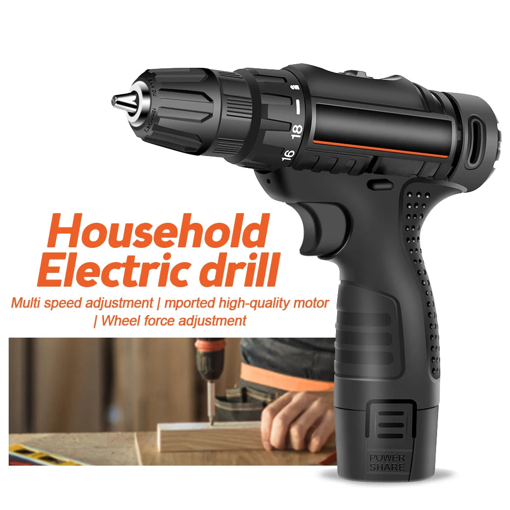 12V Electric Screwdriver Multi-functional Rechargeable Electric Screwdriver Electric Hand Drill Household Tools Black PC+Alloy