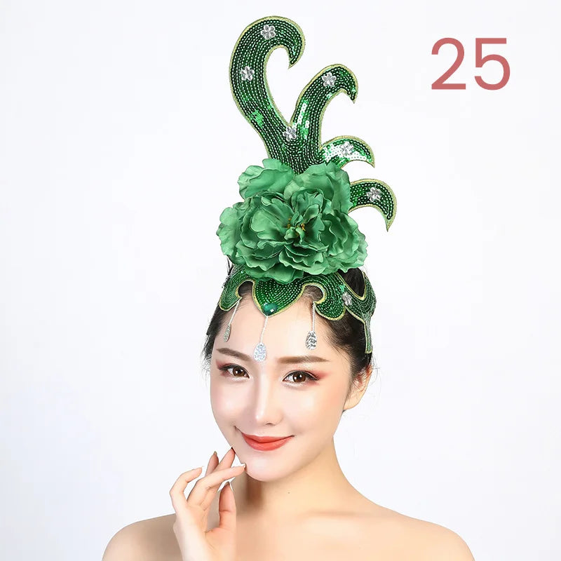Women Yangko Folk Dance Tiara Dance Classical Dance Head Flower Headdress Opening Dance Show Stage Performance Hair Accessories