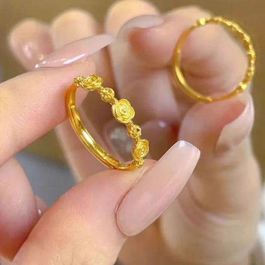 Genuine 18 K Gold Color Romantic Retro Rose Shape Ring for Women Bride Birthday Wedding Engagement Jewelry Gifts