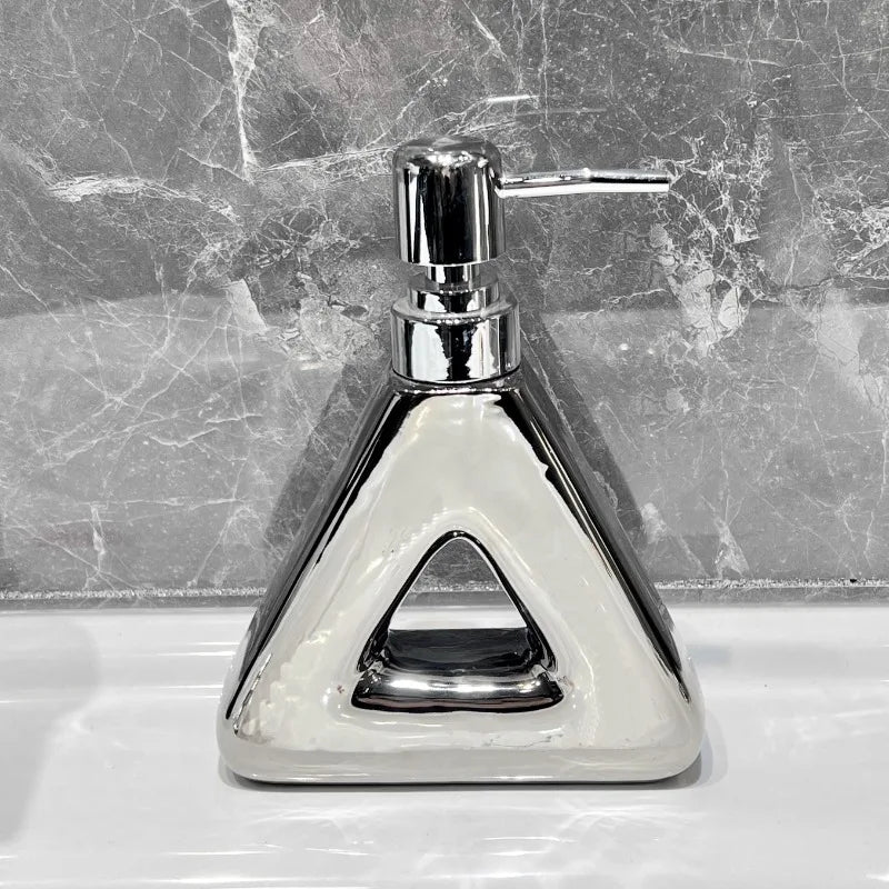 Silver Ceramic Soap Dispenser Abstract Hollow Round Triangle Soap Dispenser Shampoo Moisture Bottling Bathroom Accessories