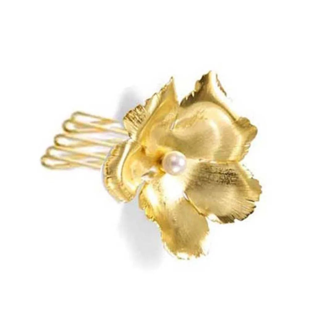 5pcs Elegant Golden Flower Hair Forks Hairstyle Tools French Style Pearl Side Clips Hair Accessories Retro Wave Alloy Barrettes