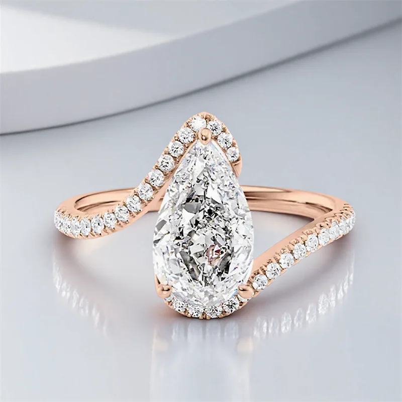 White Zircon Pear Cut Stone Rings For Women Rose Gold Silver Color Engagement Promise Bands Wedding Jewelry Mother's Day Gift