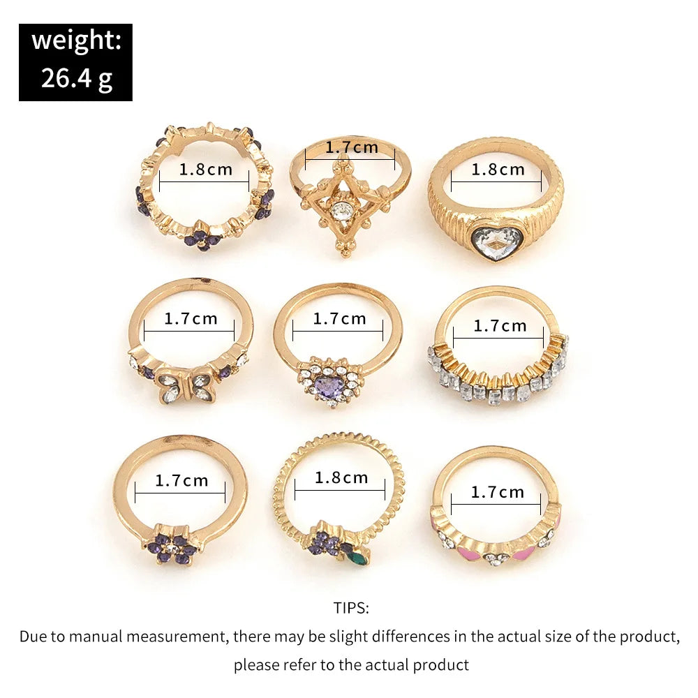 Pink Enamel Butterfly Ring Gold Finished Set For Women Crystal Enamel