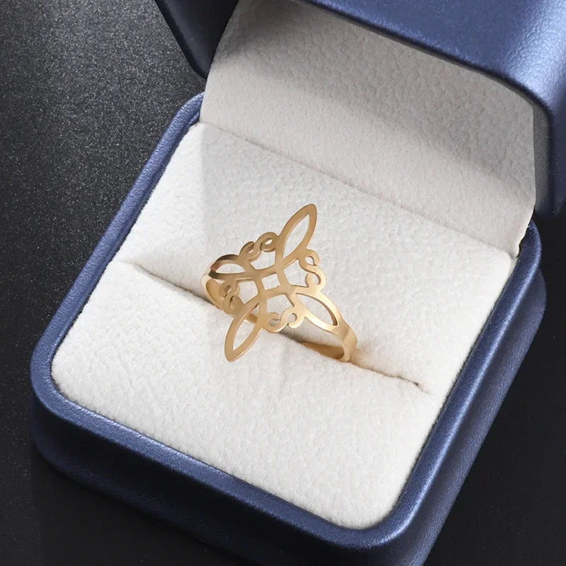 Stainless Steel Angel Wing Ring Open Adjustable Feather Ring for Men Women Couple Fashion Jewelry Anniversary Gift