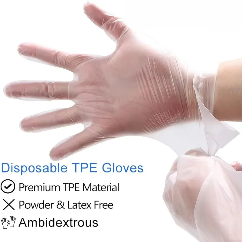 100PCS Disposable TPE Gloves Kitchen Bathroom Restaurant Camping Travel Waterproof Oil-Proof Household Cleaning Tools (Free Shipping)