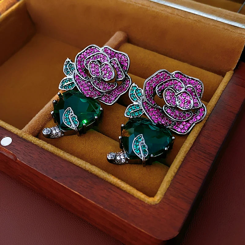 Purple Rose Flower Heart Lip,Stud Earrings for Women French Romantic Vintage Temperament Earring Luxury Jewelry wholesale